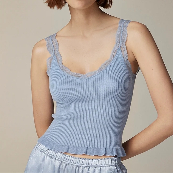J. Crew Lace-trim ribbed sweater-tank Women's Small Periwinkle Ruffle Hem NWT - Picture 1 of 6